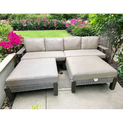 Wooden Twist Design Swank Home Decor Rattan Outdoor Furniture Set 4+1+1 with Comfortable Backrest