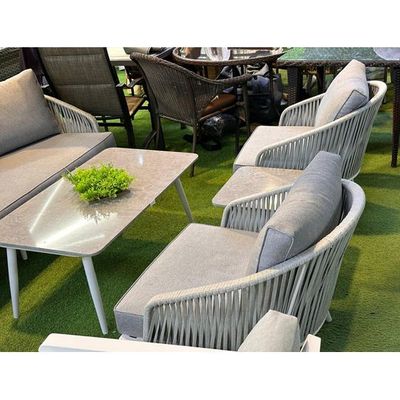 Wooden Twist Peristyle Look Aluminum Chair and Outdoor Furniture 3+1+1 with Table Top Ceramic