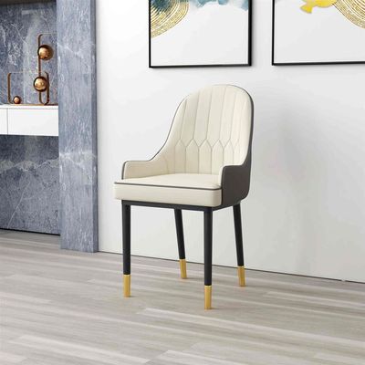 Wooden Twist Villoso Modern Dining Chair with PU Leather, Iron Black Legs & Gold Corner - Elegant Contemporary Seating for Home and Kitchen Décor