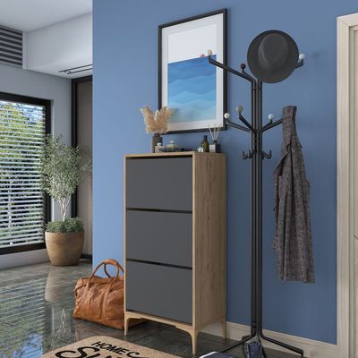 HC Home Canvas Otto Shoe Cabinet Walnut and Dark Grey