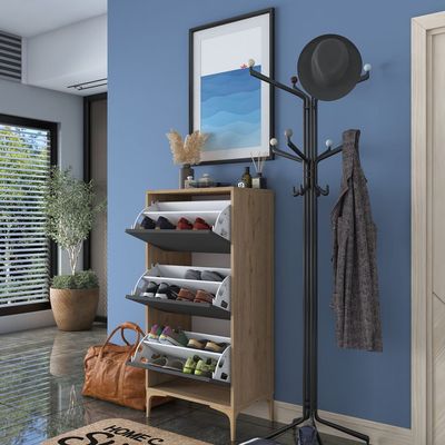 HC Home Canvas Otto Shoe Cabinet Walnut and Dark Grey