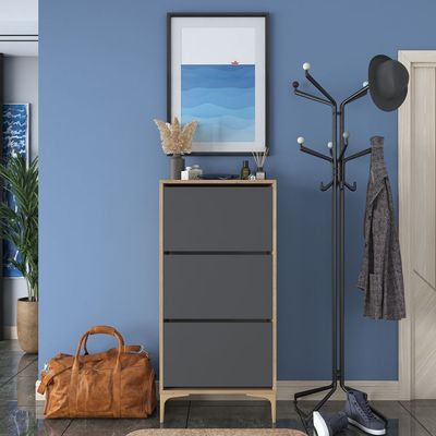 HC Home Canvas Otto Shoe Cabinet Walnut and Dark Grey