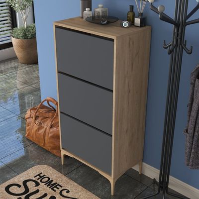 HC Home Canvas Otto Shoe Cabinet Walnut and Dark Grey