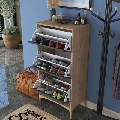 HC Home Canvas Otto Shoe Cabinet Walnut and Dark Grey