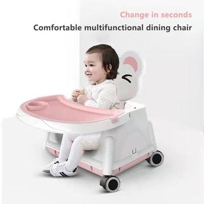 Baby High Chair with Safe Meal Tray, Adjustable Height Baby Feeding Chair, Foldable Baby Dining Chair, for Babies and Toddlers (Pink)