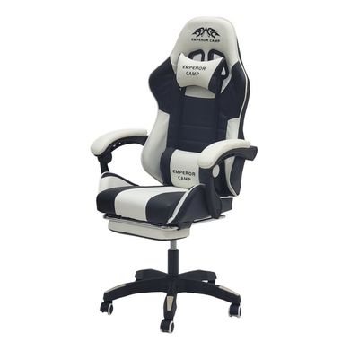  Emperor Camp Gaming Chair, Reclining High Back PU Leather Office Desk Chair, Adjustable Headrest Footrest and Lumbar Support, Swivel Video Game Chair, Ergonomic Computer Gaming Chair (Black White)