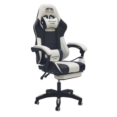  Emperor Camp Gaming Chair, Reclining High Back PU Leather Office Desk Chair, Adjustable Headrest Footrest and Lumbar Support, Swivel Video Game Chair, Ergonomic Computer Gaming Chair (Black White)