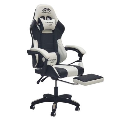  Emperor Camp Gaming Chair, Reclining High Back PU Leather Office Desk Chair, Adjustable Headrest Footrest and Lumbar Support, Swivel Video Game Chair, Ergonomic Computer Gaming Chair (Black White)