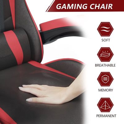  Gaming Chair Office Chair, Reclining High Back PU Leather Desk Chair with Headrest and Lumbar Support, Adjustable Swivel Video Game Chair, Ergonomic Racing Computer Gaming Chair (Red Black)