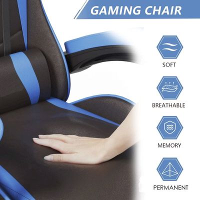  Gaming Chair Office Chair, Reclining High Back PU Leather Desk Chair with Headrest and Lumbar Support, Adjustable Swivel Video Game Chair, Ergonomic Racing Computer Gaming Chair (Blue Black)
