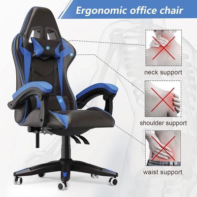  Gaming Chair Office Chair, Reclining High Back PU Leather Desk Chair with Headrest and Lumbar Support, Adjustable Swivel Video Game Chair, Ergonomic Racing Computer Gaming Chair (Blue Black)