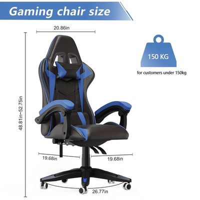  Gaming Chair Office Chair, Reclining High Back PU Leather Desk Chair with Headrest and Lumbar Support, Adjustable Swivel Video Game Chair, Ergonomic Racing Computer Gaming Chair (Blue Black)