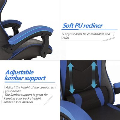  Gaming Chair Office Chair, Reclining High Back PU Leather Desk Chair with Headrest and Lumbar Support, Adjustable Swivel Video Game Chair, Ergonomic Racing Computer Gaming Chair (Blue Black)