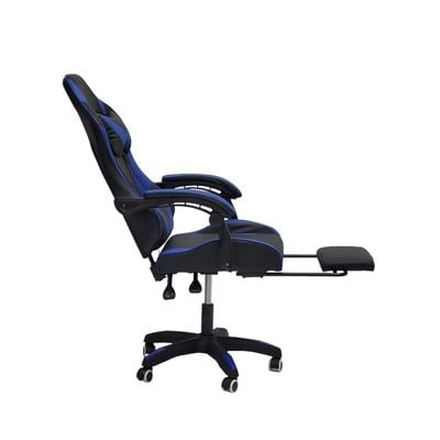  Gaming Chair with Footrest, High Back Leather Office Desk Chair with USB Massager, Adjustable Height, Headrest and Lumbar, Swivel Video Game Chair, Ergonomic Computer Gaming Chair (Blue Black)