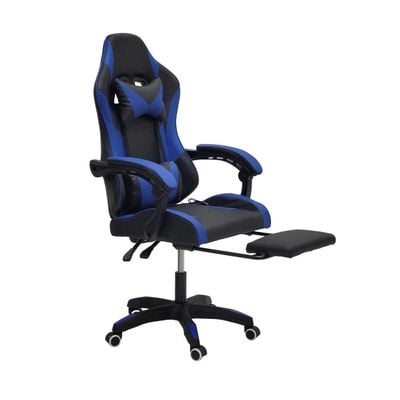  Gaming Chair with Footrest, High Back Leather Office Desk Chair with USB Massager, Adjustable Height, Headrest and Lumbar, Swivel Video Game Chair, Ergonomic Computer Gaming Chair (Blue Black)