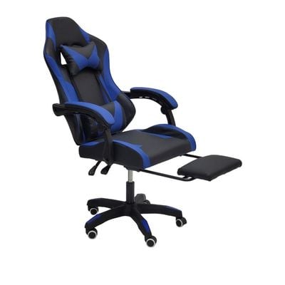  Gaming Chair with Footrest, High Back Leather Office Desk Chair with USB Massager, Adjustable Height, Headrest and Lumbar, Swivel Video Game Chair, Ergonomic Computer Gaming Chair (Blue Black)