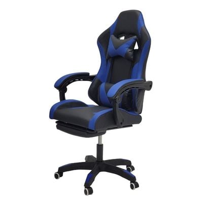  Gaming Chair with Footrest, High Back Leather Office Desk Chair with USB Massager, Adjustable Height, Headrest and Lumbar, Swivel Video Game Chair, Ergonomic Computer Gaming Chair (Blue Black)