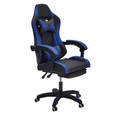  Gaming Chair with Footrest, High Back Leather Office Desk Chair with USB Massager, Adjustable Height, Headrest and Lumbar, Swivel Video Game Chair, Ergonomic Computer Gaming Chair (Blue Black)