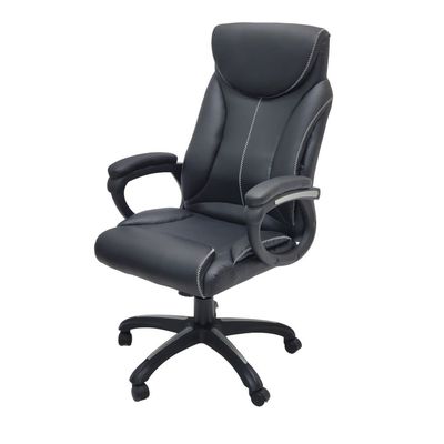  Executive Office Chair, Ergonomic Computer Desk Chair for Home and Office, High Back PU Leather Office Chair with Height Adjustable and Tilt Back, Padded Headrest and Arms, Black