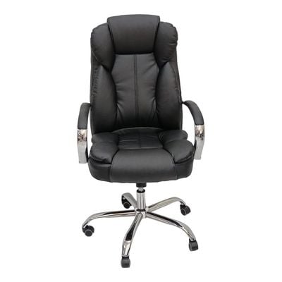  Executive Office Chair, Ergonomic Computer Desk Chair for Home and Office, High Back PU Leather Office Chair with Height Adjustable and Tilt Back, Padded Headrest and Arms, Black