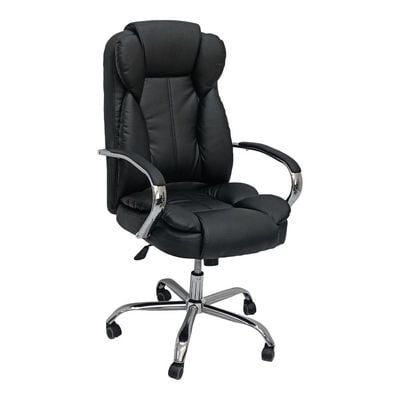  Executive Office Chair, Ergonomic Computer Desk Chair for Home and Office, High Back PU Leather Office Chair with Height Adjustable and Tilt Back, Padded Headrest and Arms, Black