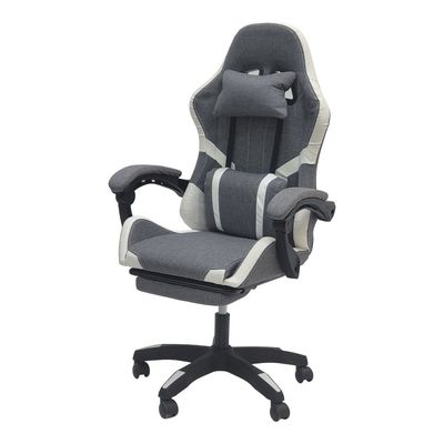  Fabric Gaming Chair, Reclining High Back Fabric Office Chair with Headrest Footrest and Lumbar Support, Adjustable Swivel Video Game Chair, Ergonomic Racing Computer Gaming Chair, Grey White