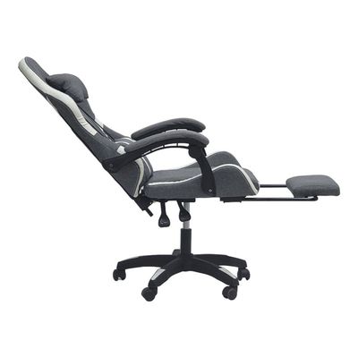  Fabric Gaming Chair, Reclining High Back Fabric Office Chair with Headrest Footrest and Lumbar Support, Adjustable Swivel Video Game Chair, Ergonomic Racing Computer Gaming Chair, Grey White