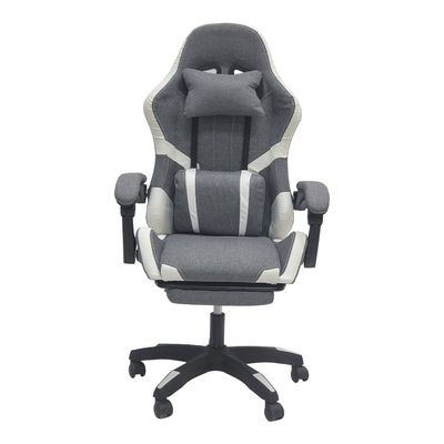  Fabric Gaming Chair, Reclining High Back Fabric Office Chair with Headrest Footrest and Lumbar Support, Adjustable Swivel Video Game Chair, Ergonomic Racing Computer Gaming Chair, Grey White