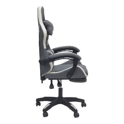  Fabric Gaming Chair, Reclining High Back Fabric Office Chair with Headrest Footrest and Lumbar Support, Adjustable Swivel Video Game Chair, Ergonomic Racing Computer Gaming Chair, Grey White