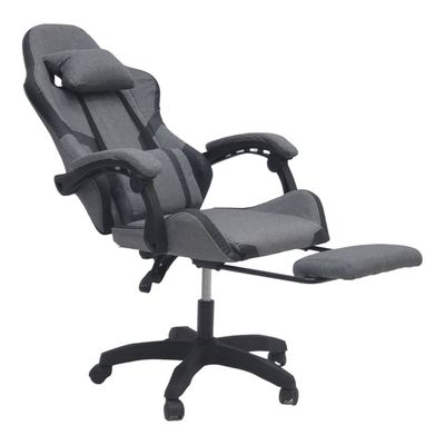  Fabric Gaming Chair, Reclining High Back Fabric Office Chair with Headrest Footrest and Lumbar Support, Adjustable Swivel Video Game Chair, Ergonomic Racing Computer Gaming Chair, Grey Black