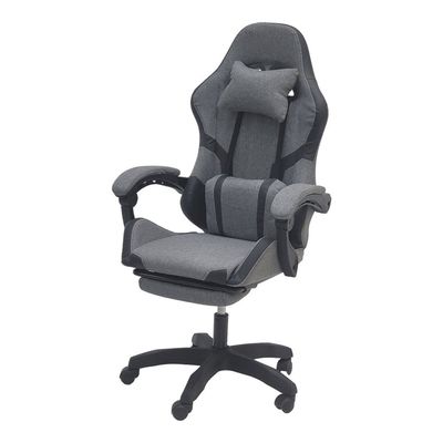  Fabric Gaming Chair, Reclining High Back Fabric Office Chair with Headrest Footrest and Lumbar Support, Adjustable Swivel Video Game Chair, Ergonomic Racing Computer Gaming Chair, Grey Black