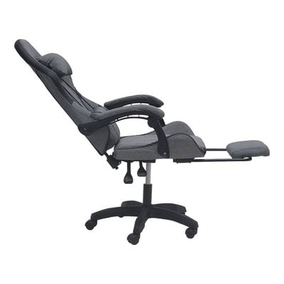  Fabric Gaming Chair, Reclining High Back Fabric Office Chair with Headrest Footrest and Lumbar Support, Adjustable Swivel Video Game Chair, Ergonomic Racing Computer Gaming Chair, Grey Black