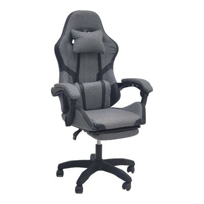  Fabric Gaming Chair, Reclining High Back Fabric Office Chair with Headrest Footrest and Lumbar Support, Adjustable Swivel Video Game Chair, Ergonomic Racing Computer Gaming Chair, Grey Black