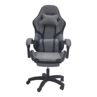  Fabric Gaming Chair, Reclining High Back Fabric Office Chair with Headrest Footrest and Lumbar Support, Adjustable Swivel Video Game Chair, Ergonomic Racing Computer Gaming Chair, Grey Black