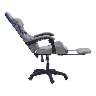  Fabric Gaming Chair, Reclining High Back Fabric Office Chair with Headrest Footrest and Lumbar Support, Adjustable Swivel Video Game Chair, Ergonomic Racing Computer Gaming Chair, Grey Blue