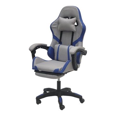  Fabric Gaming Chair, Reclining High Back Fabric Office Chair with Headrest Footrest and Lumbar Support, Adjustable Swivel Video Game Chair, Ergonomic Racing Computer Gaming Chair, Grey Blue