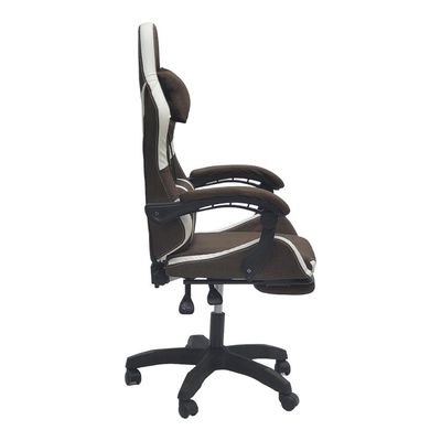  Fabric Gaming Chair, Reclining High Back Fabric Office Chair with Headrest Footrest and Lumbar Support, Adjustable Swivel Video Game Chair, Ergonomic Racing Computer Gaming Chair, Brown White