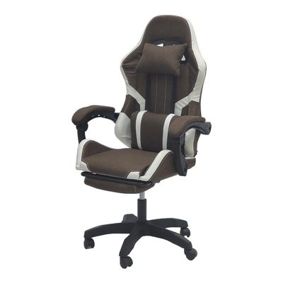  Fabric Gaming Chair, Reclining High Back Fabric Office Chair with Headrest Footrest and Lumbar Support, Adjustable Swivel Video Game Chair, Ergonomic Racing Computer Gaming Chair, Brown White