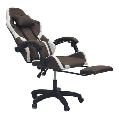  Fabric Gaming Chair, Reclining High Back Fabric Office Chair with Headrest Footrest and Lumbar Support, Adjustable Swivel Video Game Chair, Ergonomic Racing Computer Gaming Chair, Brown White