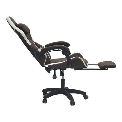  Fabric Gaming Chair, Reclining High Back Fabric Office Chair with Headrest Footrest and Lumbar Support, Adjustable Swivel Video Game Chair, Ergonomic Racing Computer Gaming Chair, Brown White