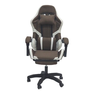  Fabric Gaming Chair, Reclining High Back Fabric Office Chair with Headrest Footrest and Lumbar Support, Adjustable Swivel Video Game Chair, Ergonomic Racing Computer Gaming Chair, Brown White