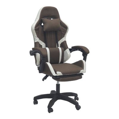  Fabric Gaming Chair, Reclining High Back Fabric Office Chair with Headrest Footrest and Lumbar Support, Adjustable Swivel Video Game Chair, Ergonomic Racing Computer Gaming Chair, Brown White