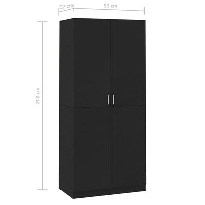 Wardrobe Black 90x52x200 cm Engineered Wood