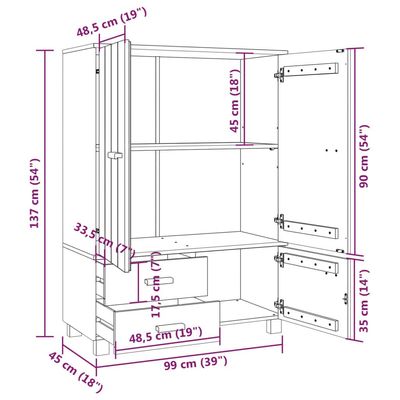 Wardrobe HAMAR White 99x45x137 cm Solid Wood Pine