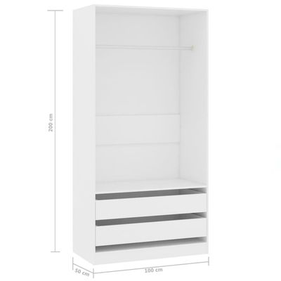 Wardrobe White 100x50x200 cm Engineered Wood