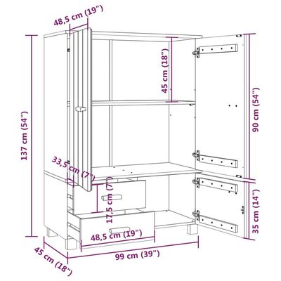 Wardrobe HAMAR Light Grey 99x45x137 cm Solid Wood Pine