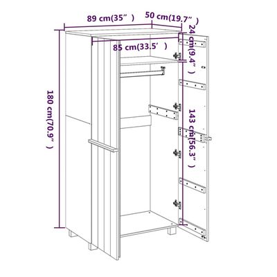 Wardrobe HAMAR White 89x50x180 cm Solid Wood Pine