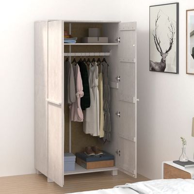 Wardrobe HAMAR White 89x50x180 cm Solid Wood Pine