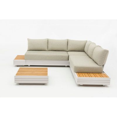 Largo White L-shaped 5-seater Sofa Set with Coffee & Side Table