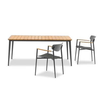 Timo Charcoal Teak Top 6-Seater Dining Table (without chairs)